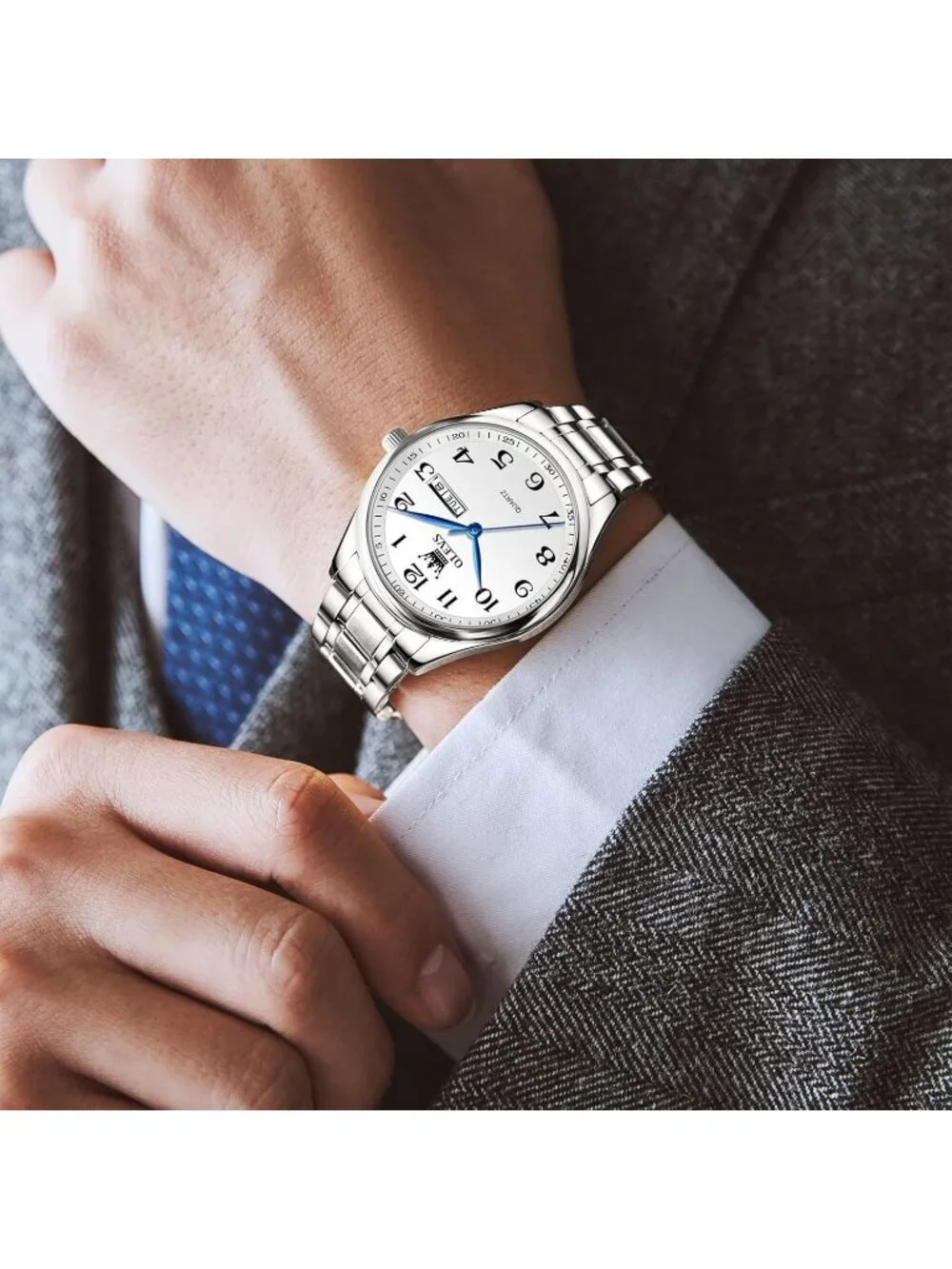 Men's Silver Classic Analog Quartz Stainless Steel Relojes Waterproof Watch